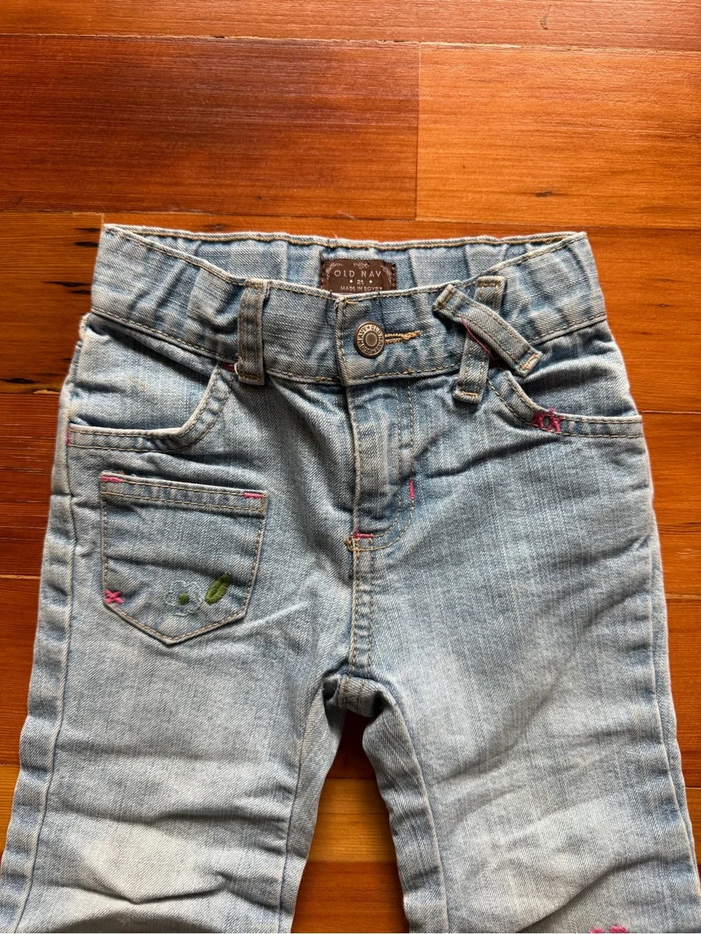 Vintage Old Navy Light Blue Girls' Embroidered Floral Jeans Size 2T